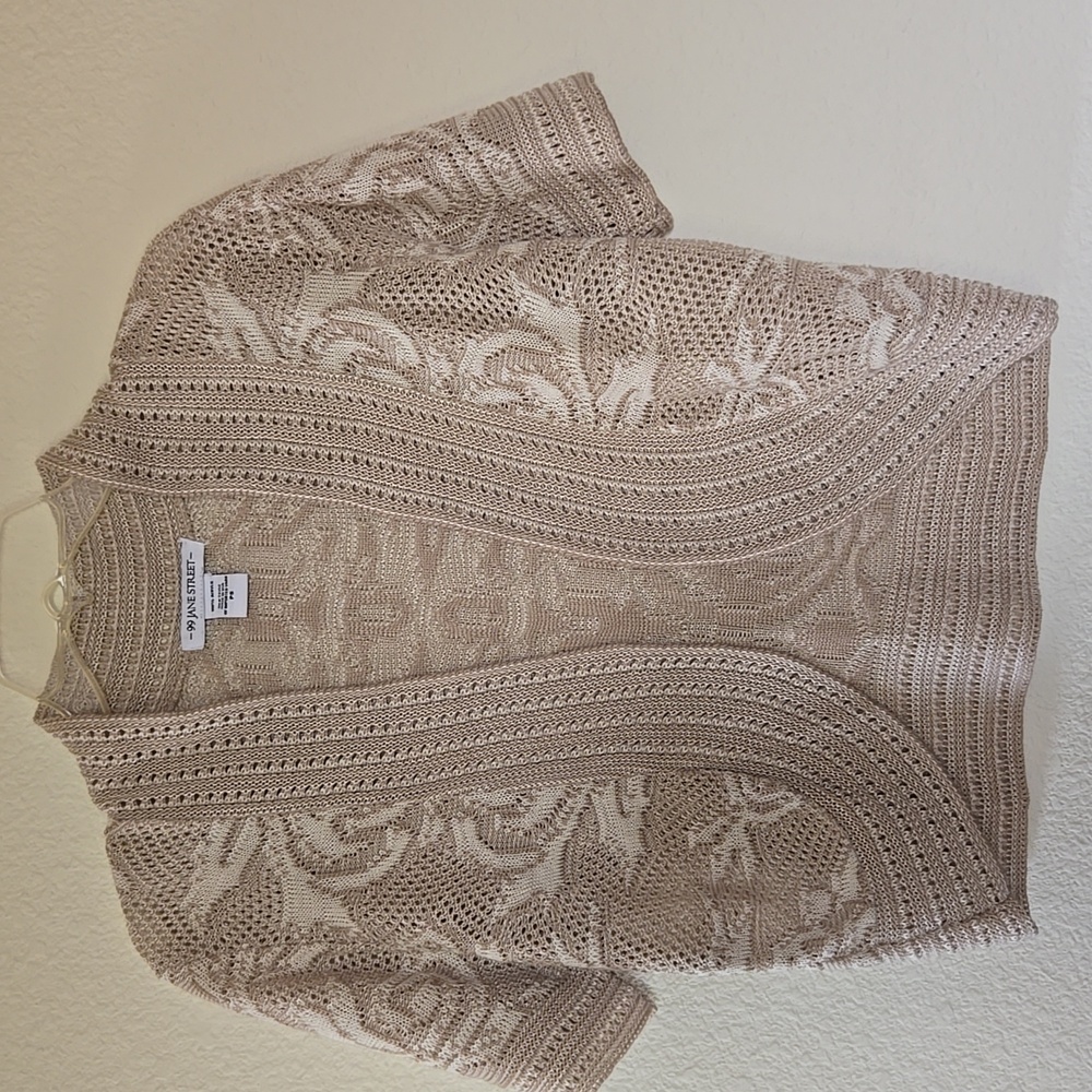 Open-Front Beige Knit Shrug/Cardigan